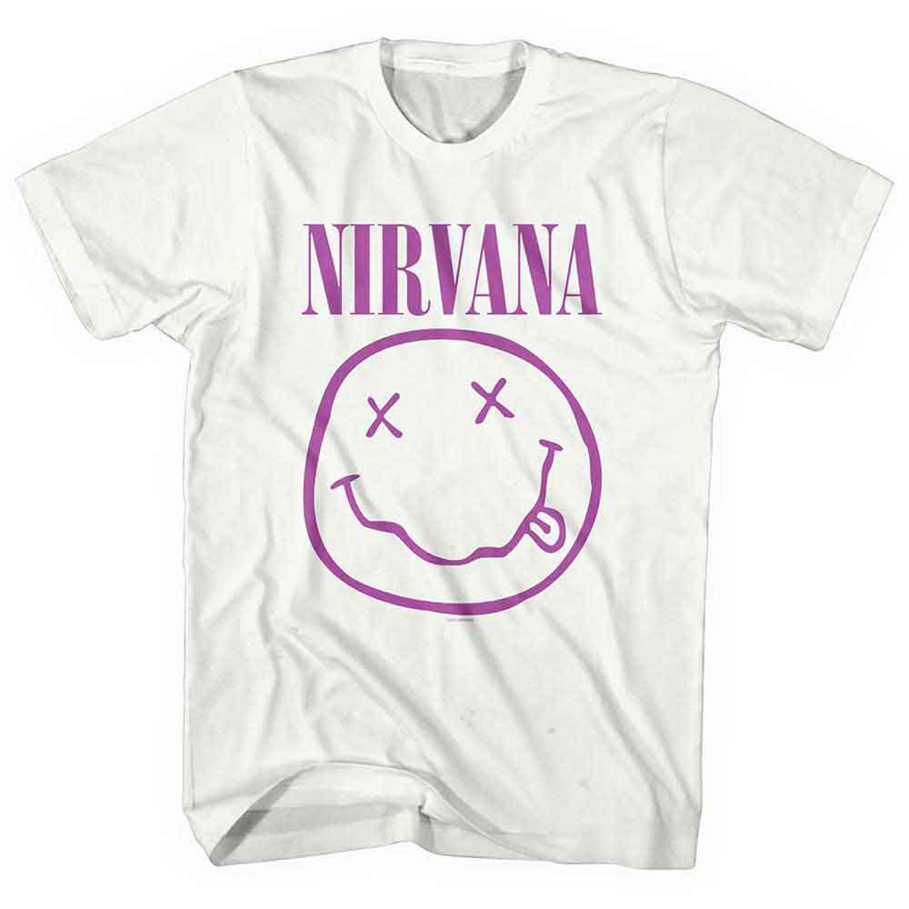 Nirvana Unisex T-Shirt: Purple Happy Face (White)