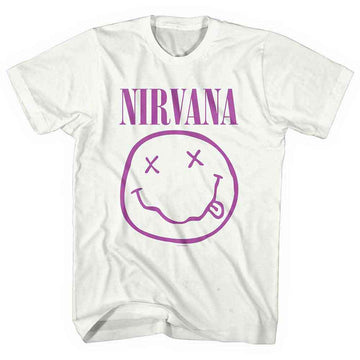 Nirvana Unisex T-Shirt: Purple Happy Face (White)