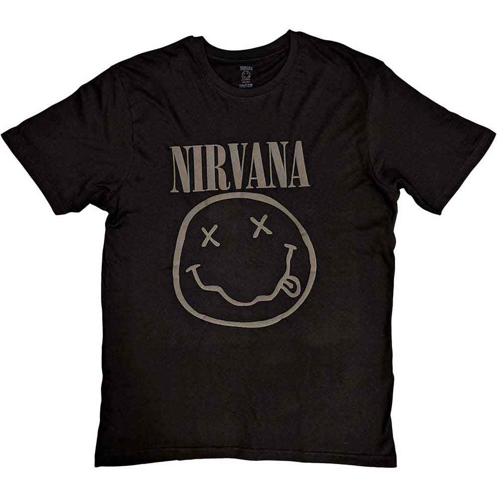 Nirvana Unisex T-Shirt: Black Happy Face (Black) (Hi-Build)