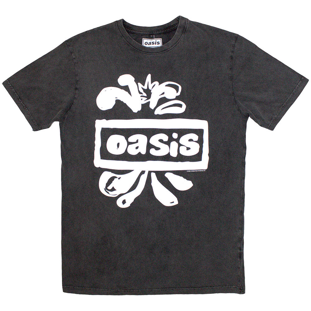 Oasis Unisex Stone Wash T-Shirt: Logo Splat (Charcoal Grey)