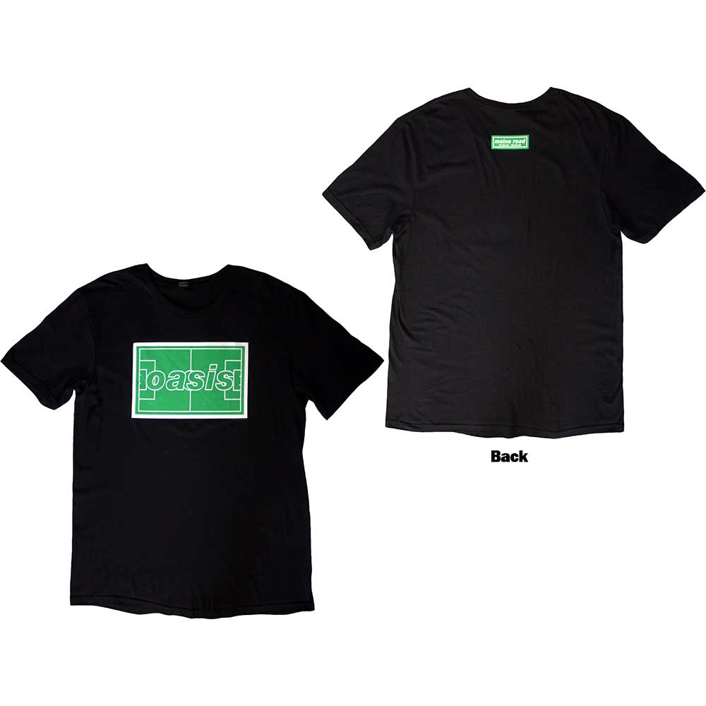 Oasis Unisex T-Shirt: Maine Road Football Pitch (Black) (Back Print)