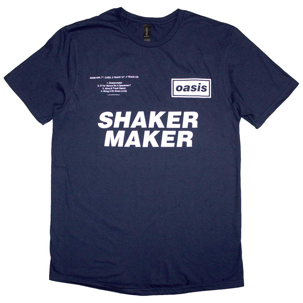Oasis Unisex T-Shirt: Shakermaker Tracklisting (Navy Blue)