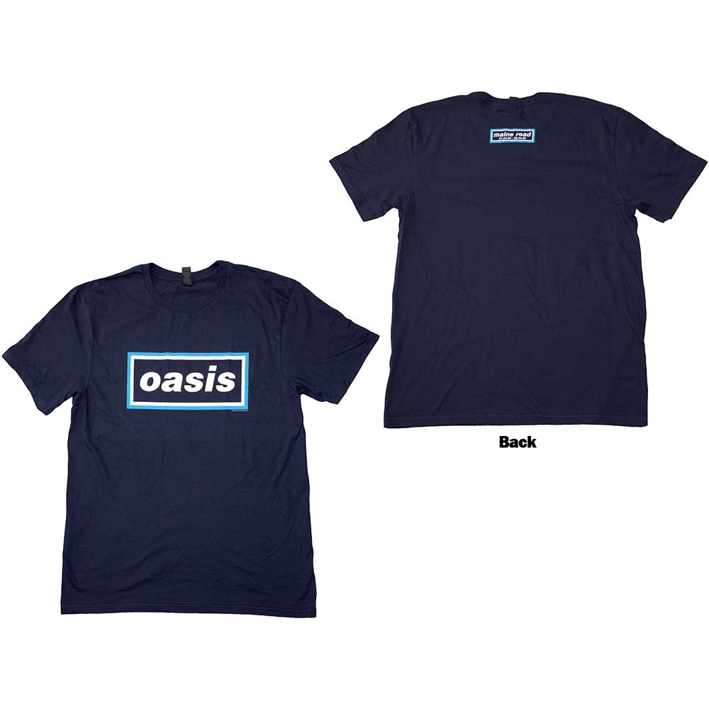 Oasis Unisex T-Shirt: Maine Road Event Logo (Navy Blue) (Back Print)