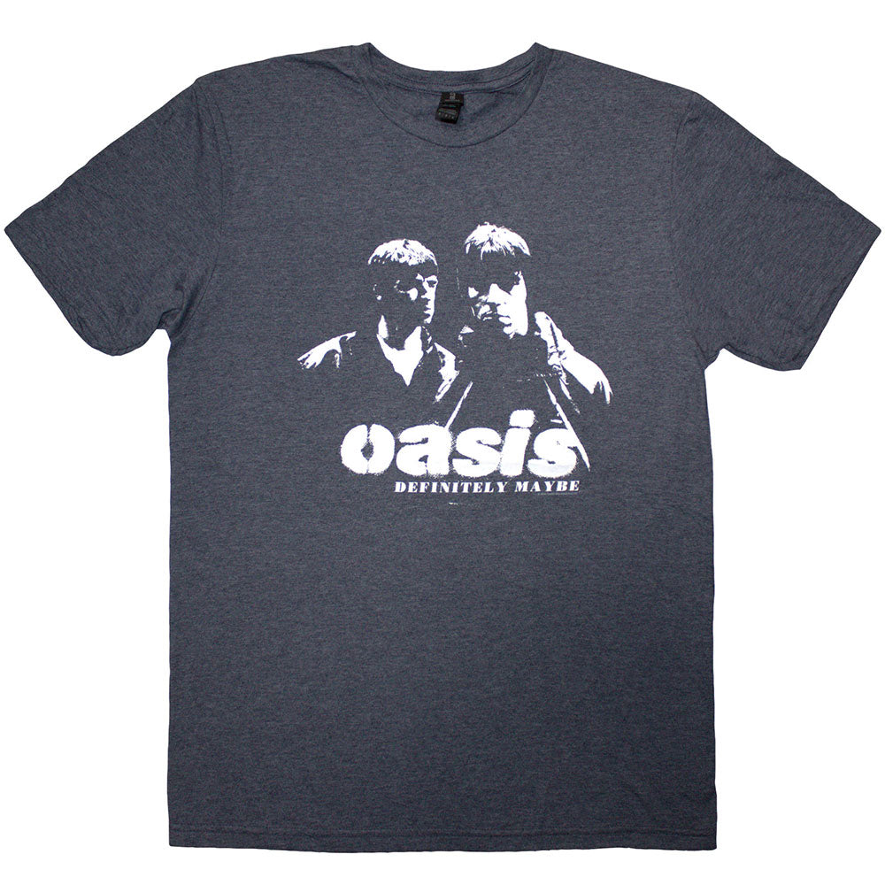 Oasis Unisex T-Shirt: Definitely Maybe Photo Stencil (Navy Blue)