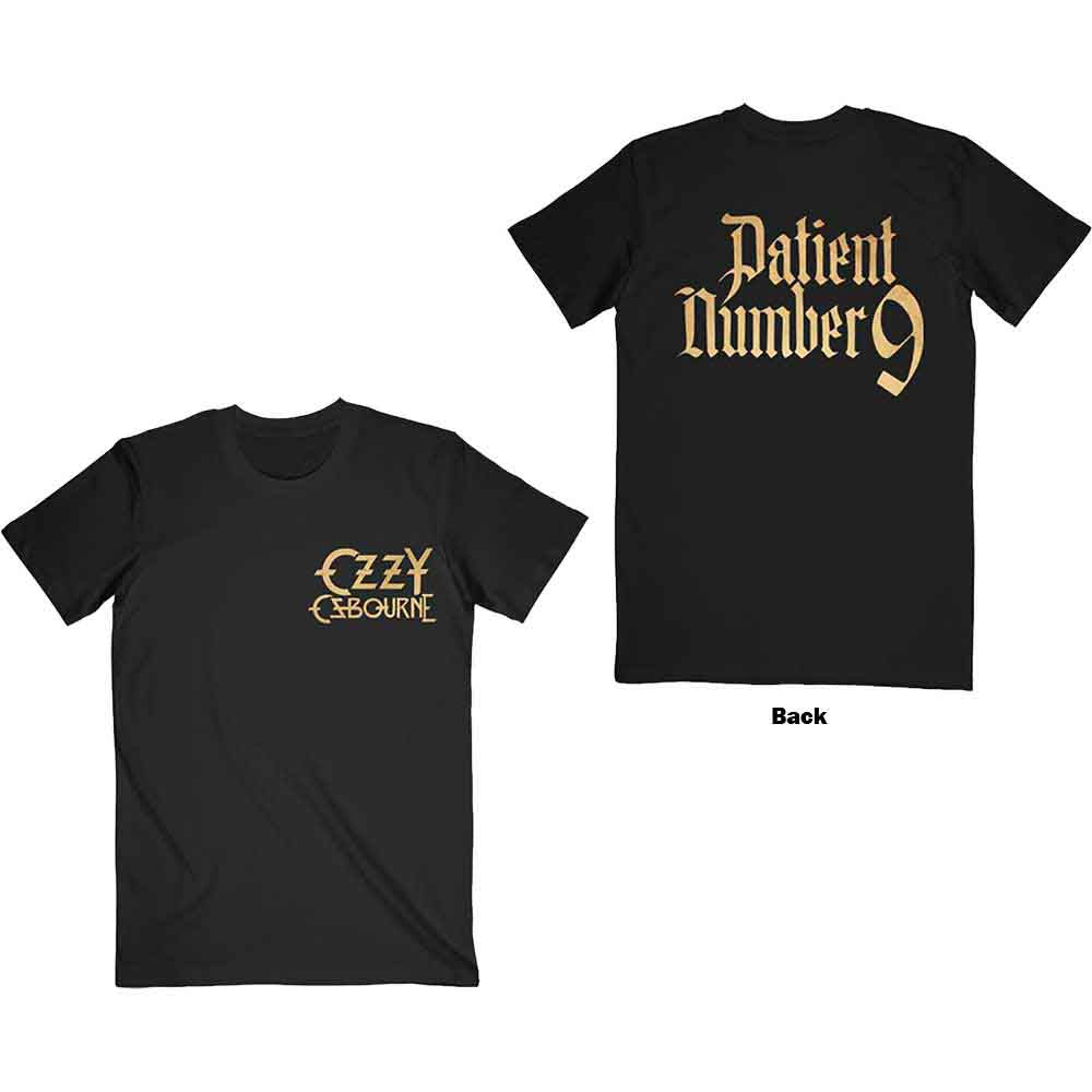 Ozzy Osbourne Unisex T-Shirt: Patient No. 9 Gold Logo (Black) (Back Print)