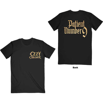 Ozzy Osbourne Unisex T-Shirt: Patient No. 9 Gold Logo (Black) (Back Print)