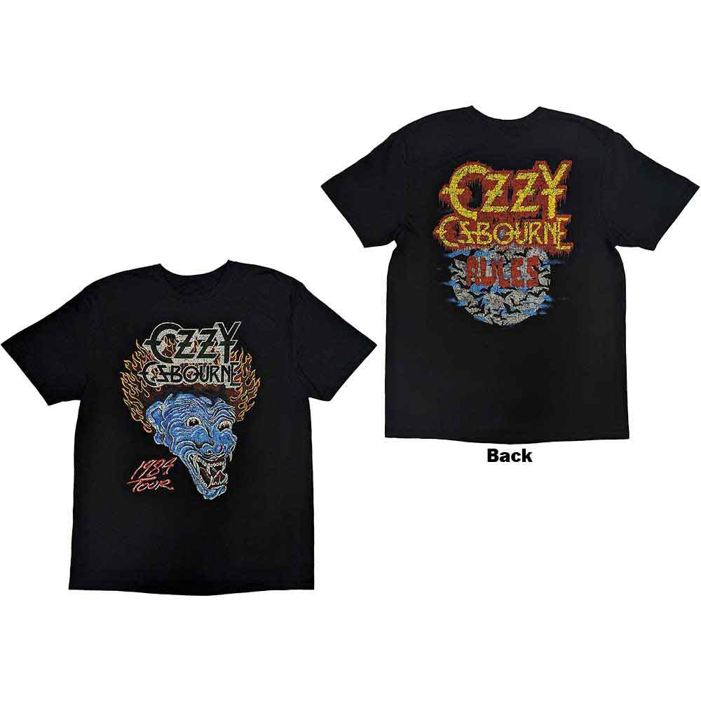 Ozzy Osbourne Unisex T-Shirt: Bark At The Moon Tour '84 (Black) (Back Print)