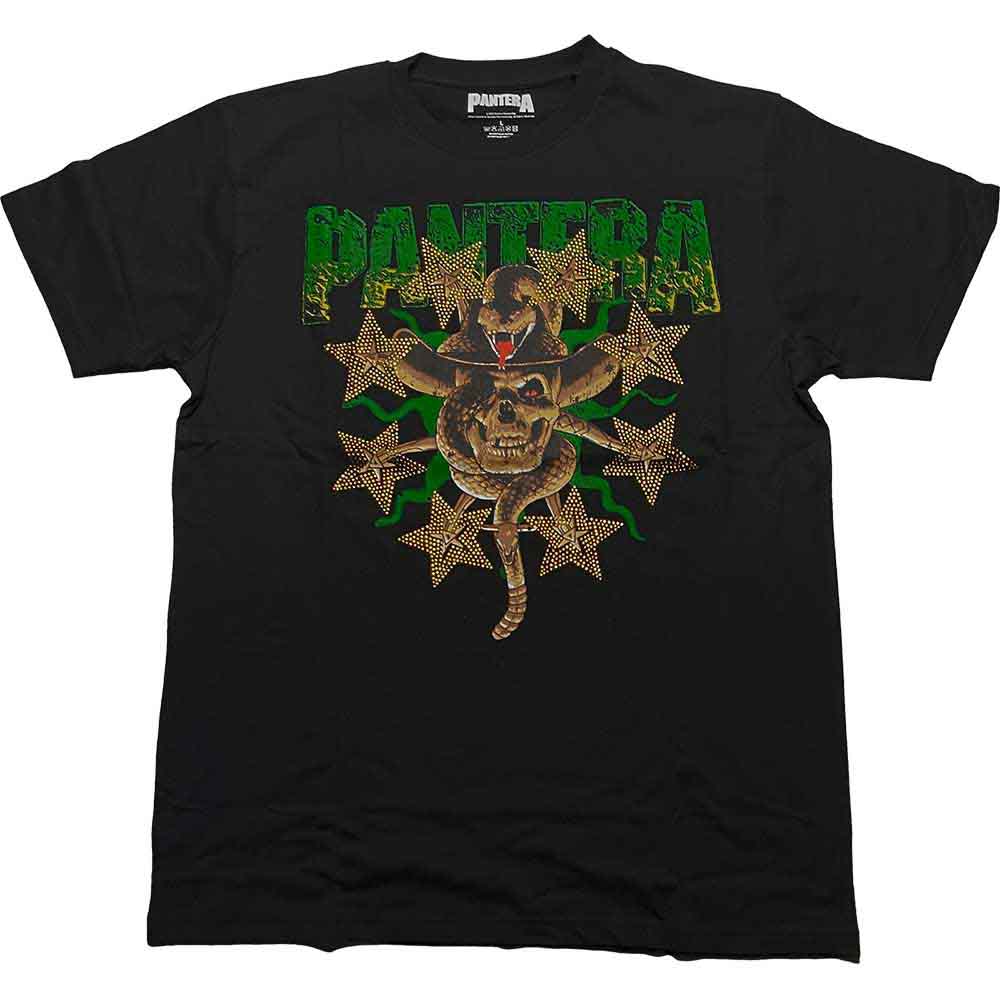 Pantera Unisex T-Shirt: Skull & Snake (Embellished) - Black
