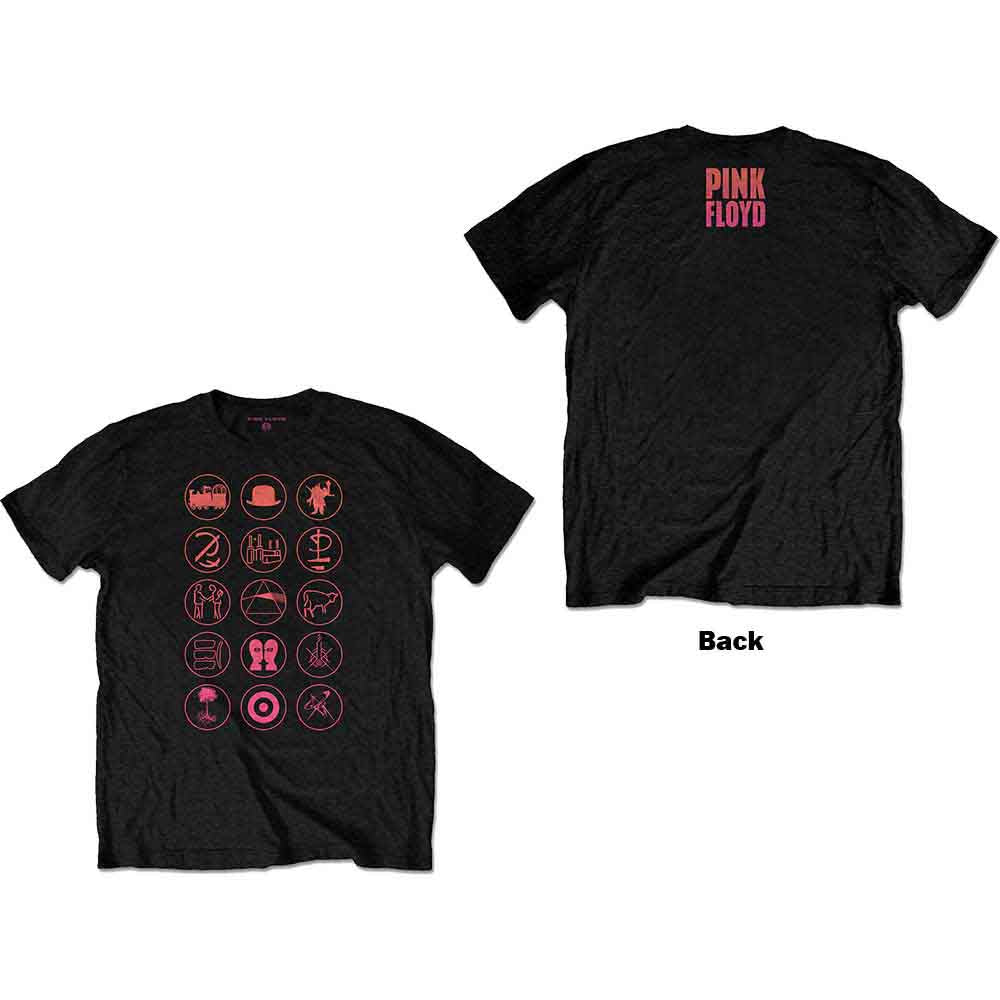 Pink Floyd Unisex T-Shirt: Symbols (Black) (Back Print)