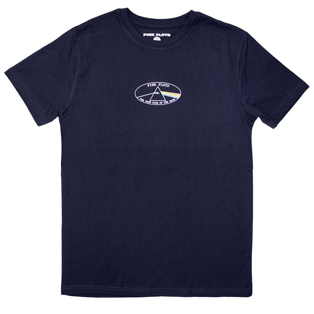 Pink Floyd Unisex T-Shirt: Mini Dark Side of The Moon Oval (Navy Blue)