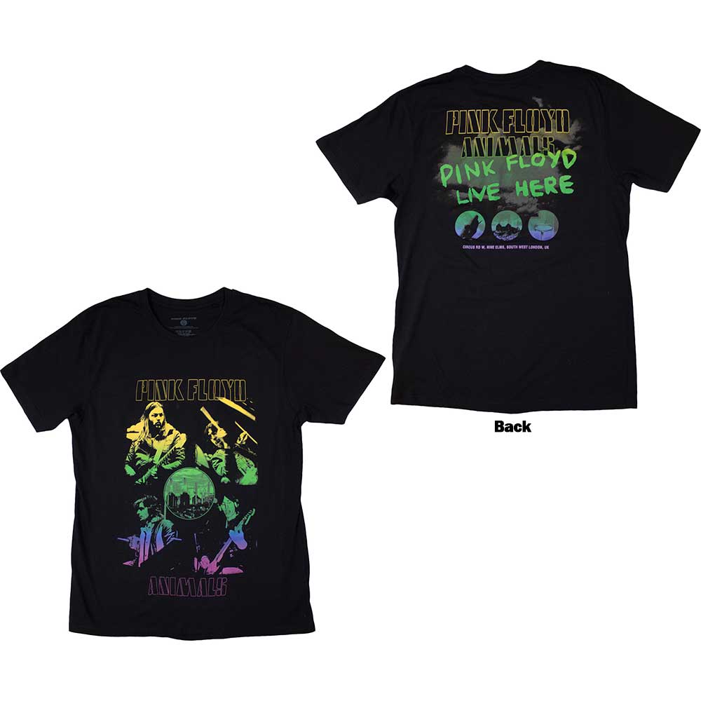 Pink Floyd Unisex T-Shirt: Animals Rainbow Photo (Black) (Back Print)