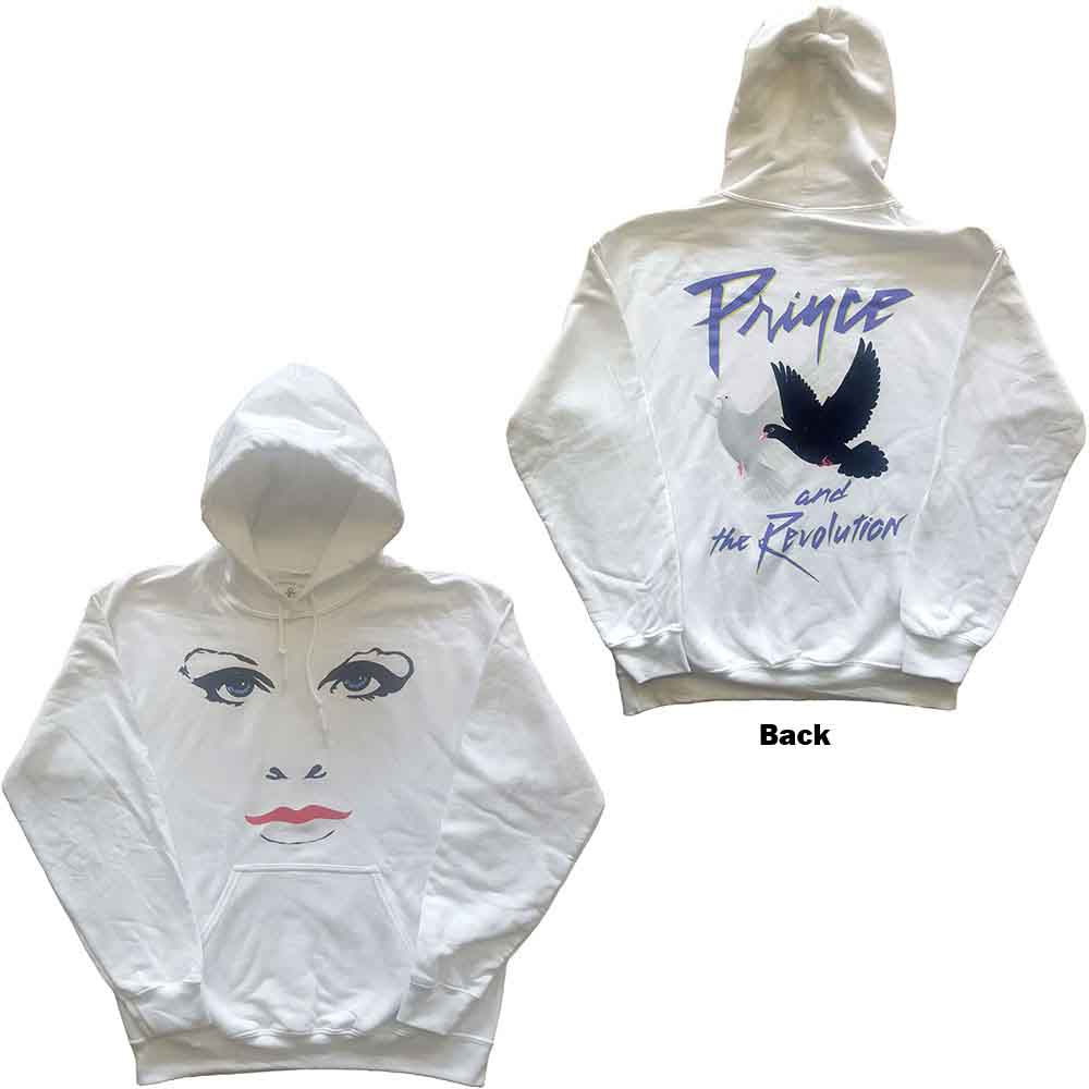 Prince Unisex Pullover Hoodie: Faces & Doves (White) (Back Print)