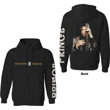 Prince Unisex Pullover Hoodie: Welcome 2 America (Black) (Back & Sleeve Print)