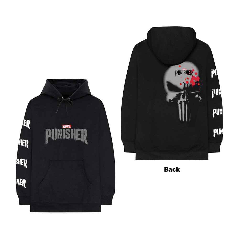 Marvel Comics Unisex Pullover Hoodie: Punisher Stamp (Black) (Back Print & Sleeve Print)