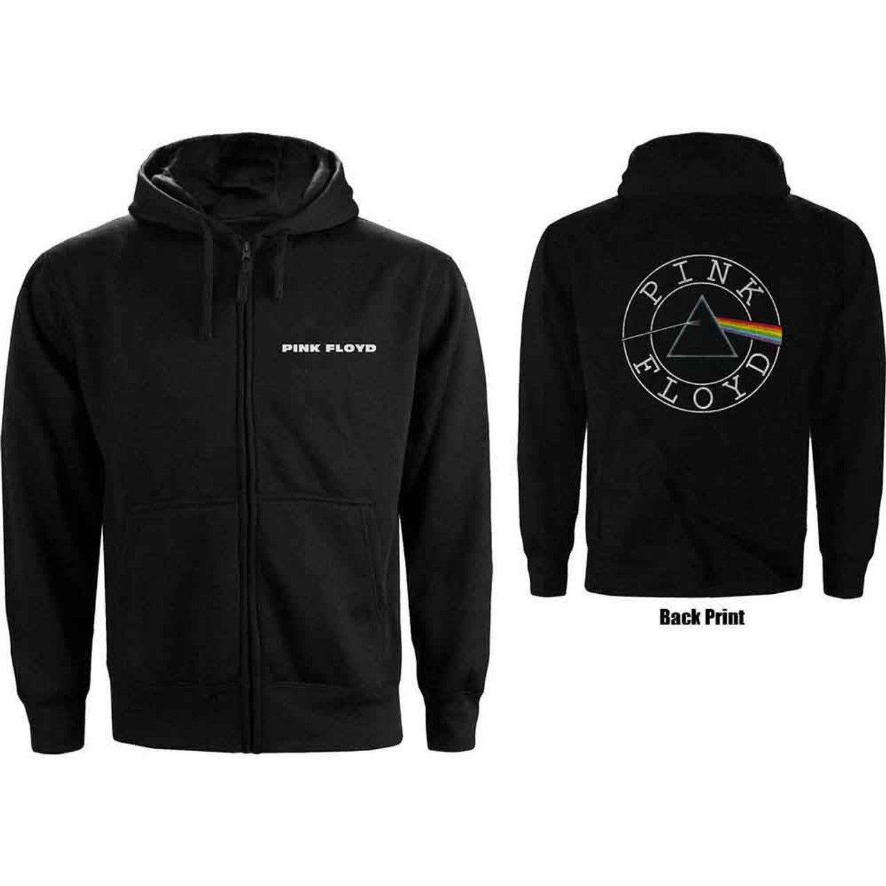 Pink Floyd Unisex Zipped Hoodie: Circle Logo (Black) (Back Print)