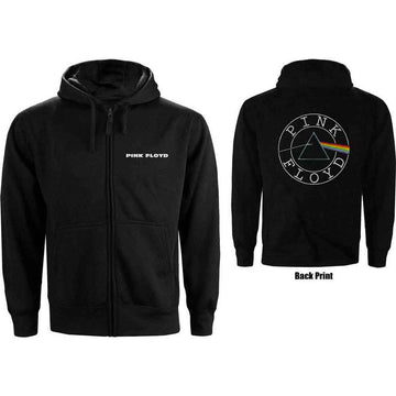 Pink Floyd Unisex Zipped Hoodie: Circle Logo (Black) (Back Print)