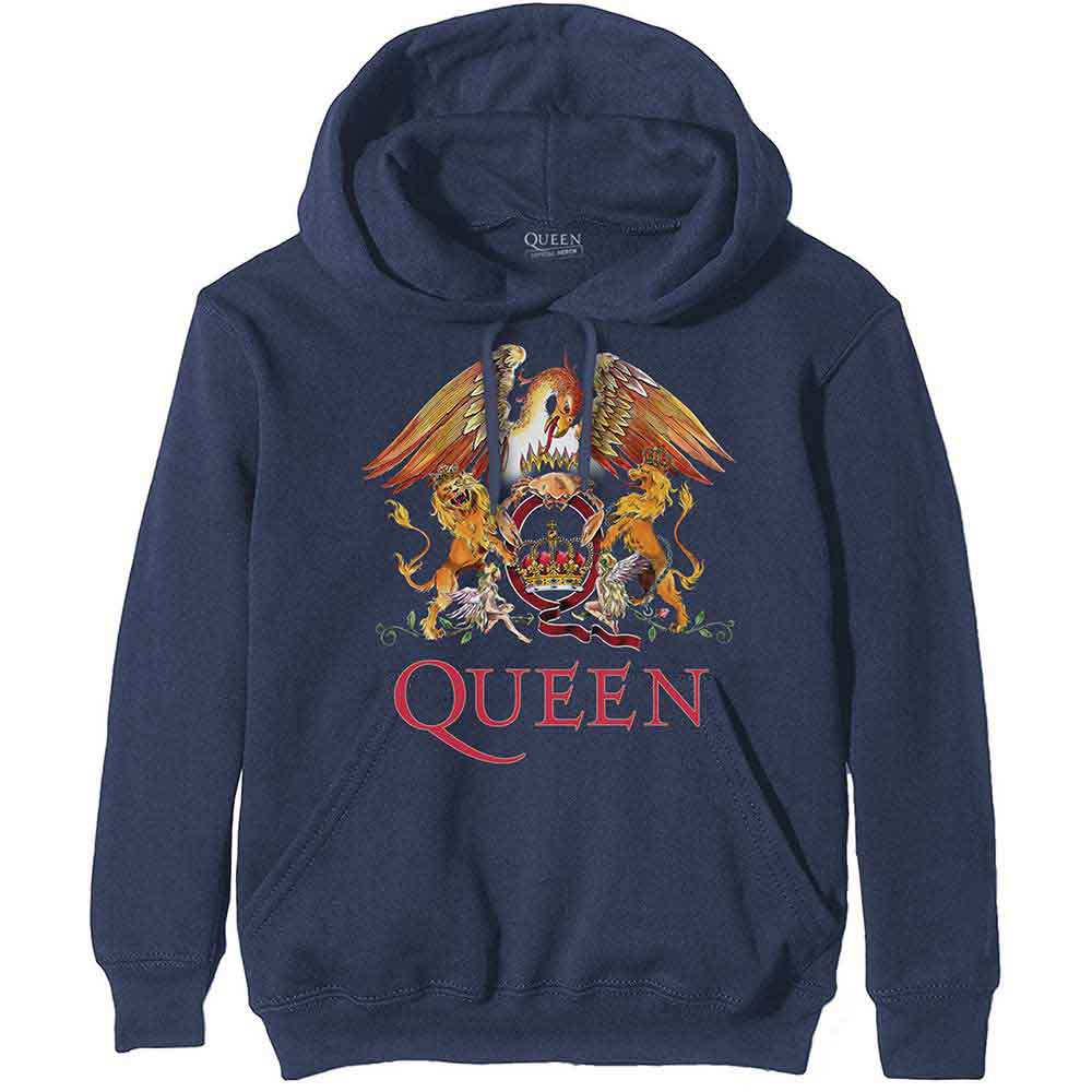 Queen Unisex Pullover Hoodie: Classic Crest (Navy Blue)