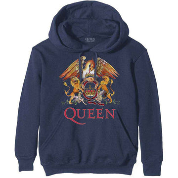 Queen Unisex Pullover Hoodie: Classic Crest (Navy Blue)
