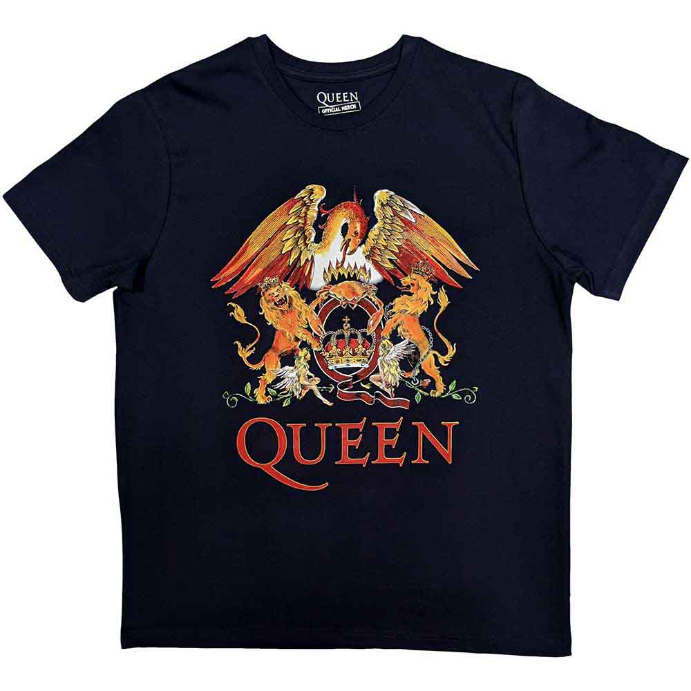 Queen Unisex T-Shirt: Classic Crest (Navy Blue)