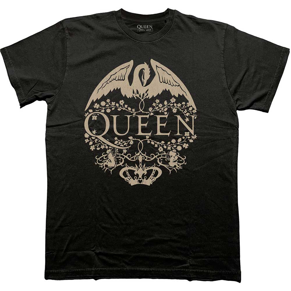 Queen Unisex T-Shirt: Floral Crest Mono (Black)