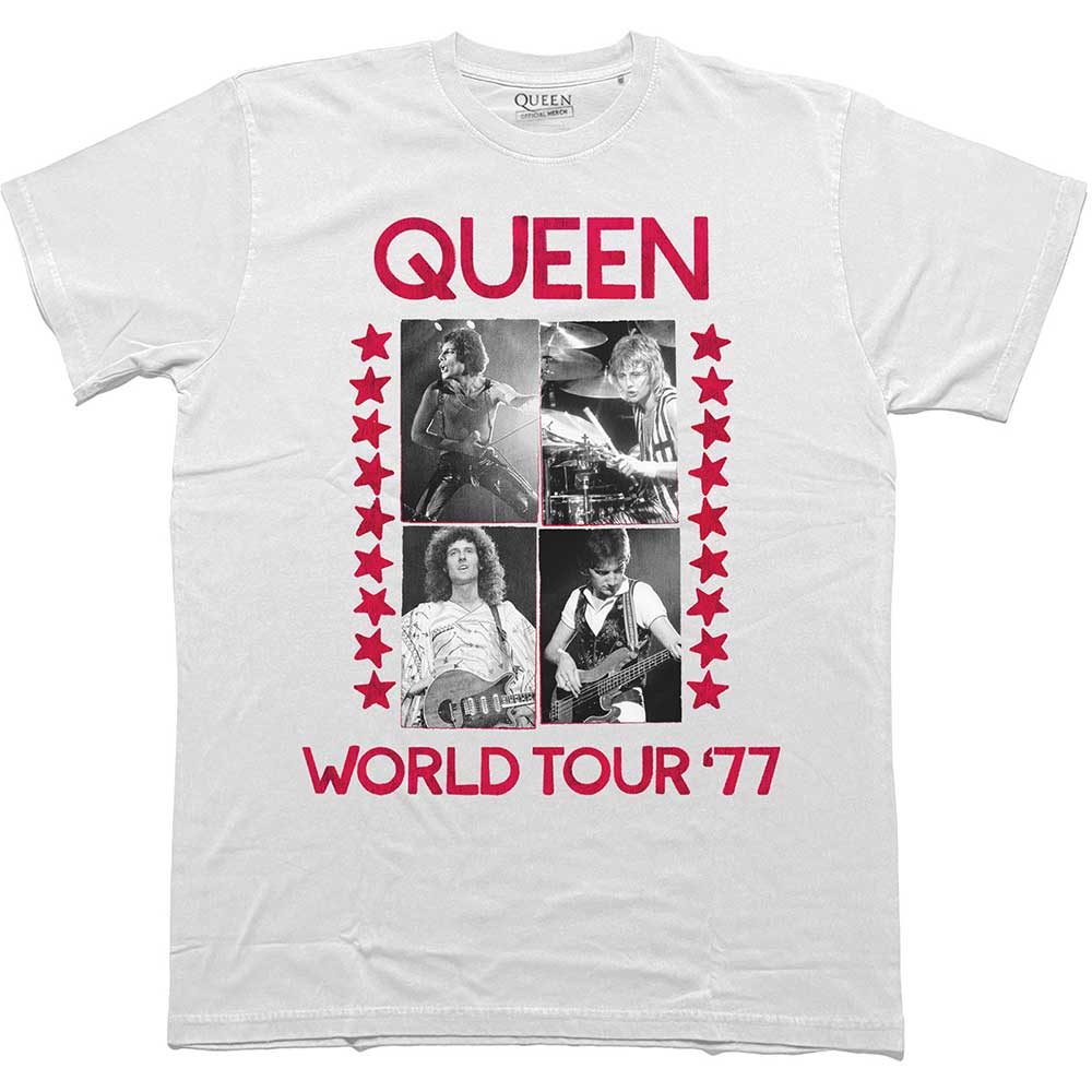 Queen Unisex T-Shirt: World Tour 77 (White)