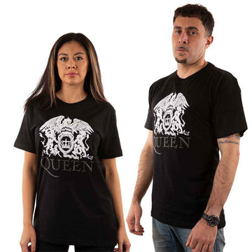 Queen Unisex T-Shirt: Crest Logo (Black) (Embellished)