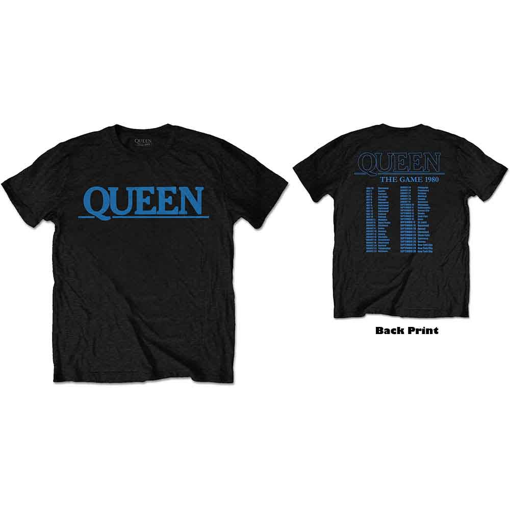 Queen Unisex T-Shirt: The Game Tour (Black) (Back Print)