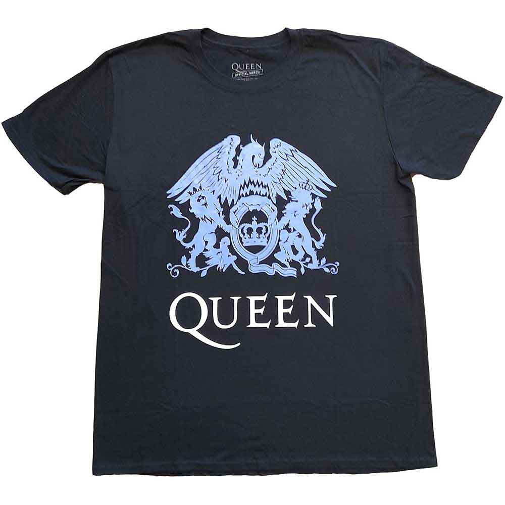 Queen Unisex T-Shirt: Blue Crest (Black)