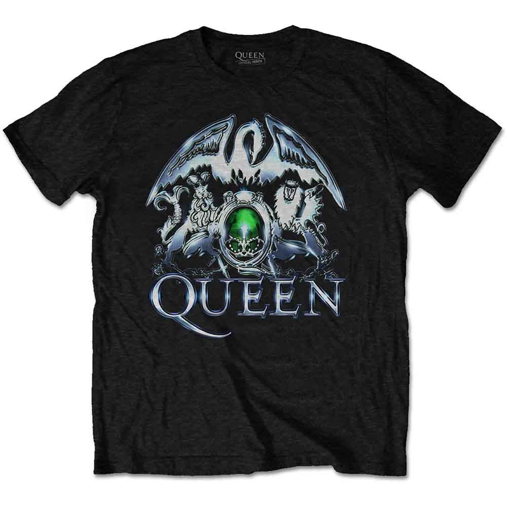 Queen Unisex T-Shirt: Metal Crest (Black)