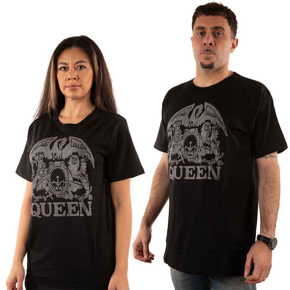 Queen Unisex T-Shirt: Crest (Black) (Embellished)