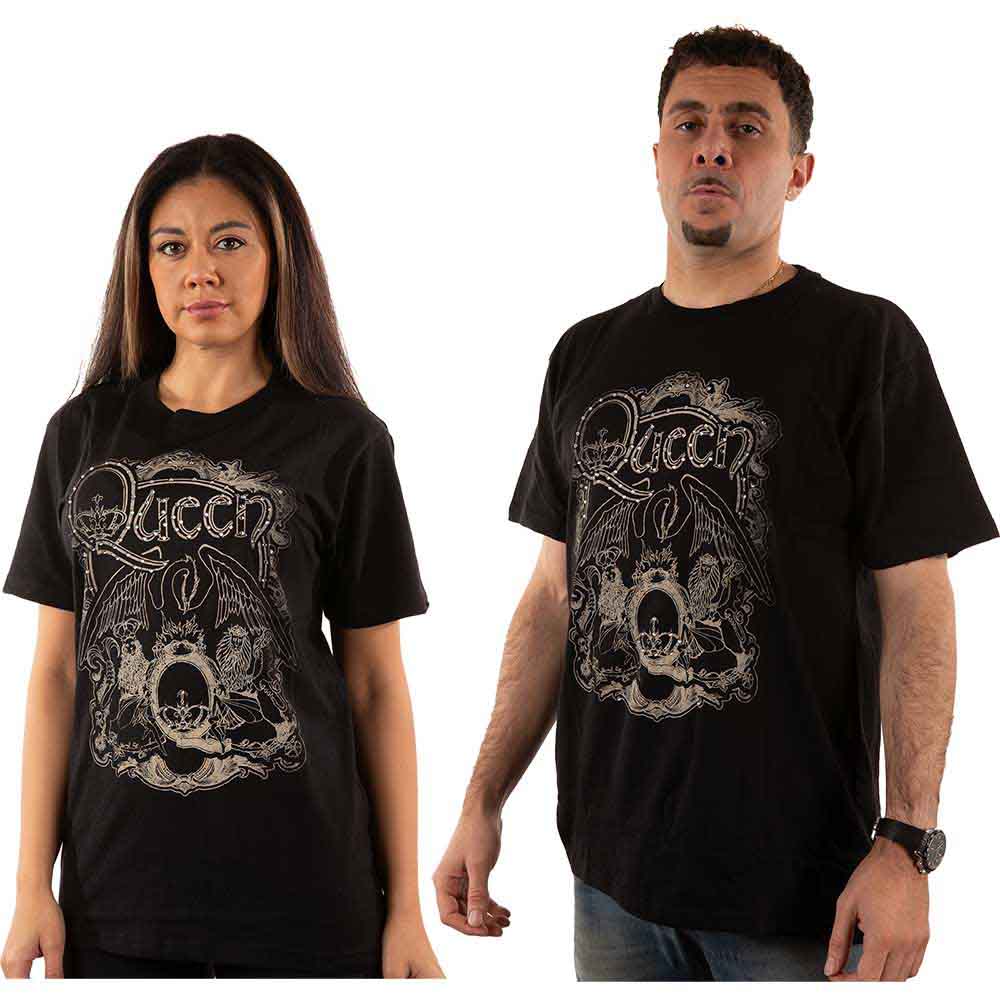 Queen Unisex T-Shirt: Ornate Crest (Black) (Embellished)