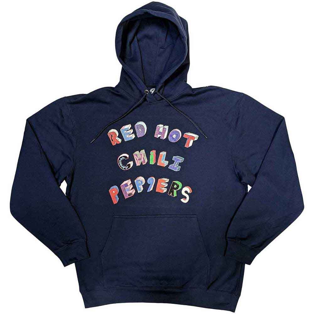 Red Hot Chili Peppers Unisex Pullover Hoodie: Colourful Letters (Navy Blue)