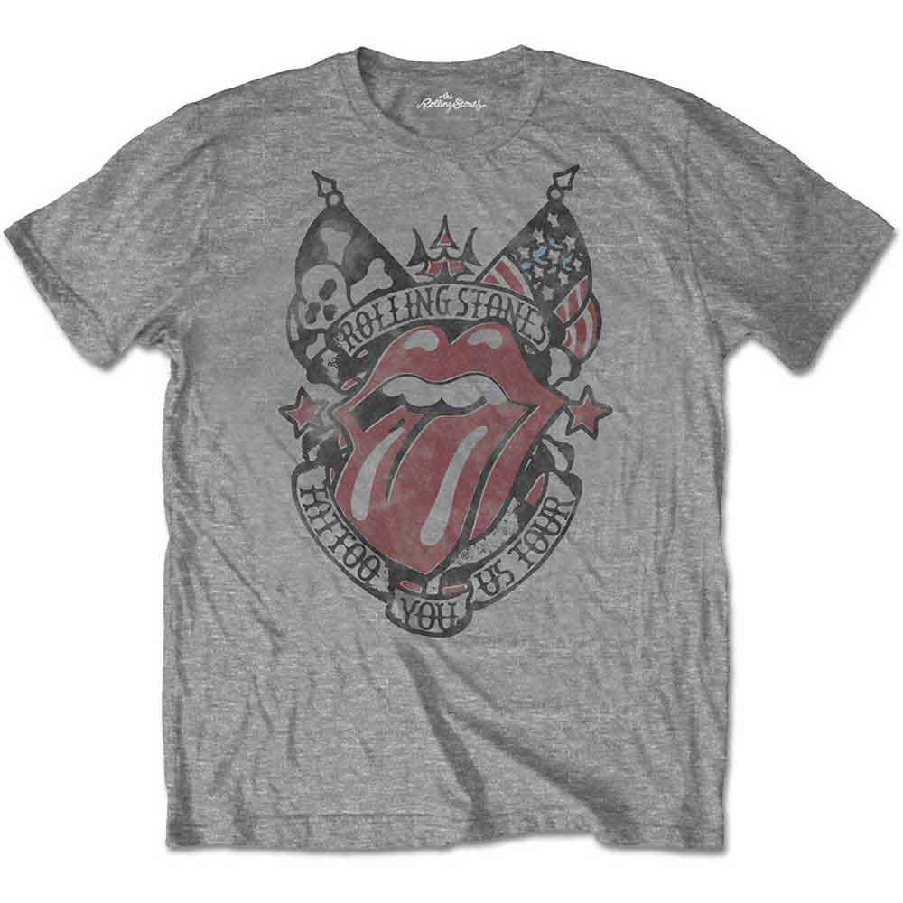The Rolling Stones Unisex T-Shirt: Tattoo You US Tour (Grey) (Soft Hand Inks)