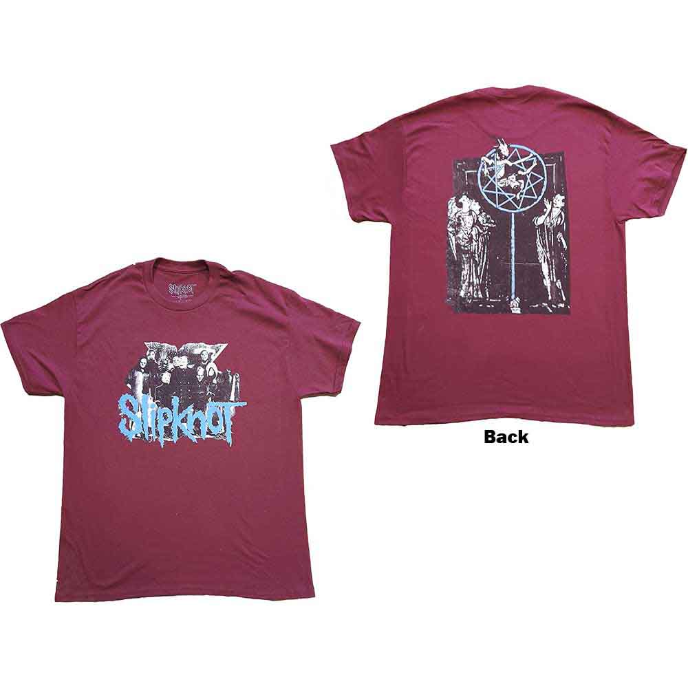 Slipknot Unisex T-Shirt: Goat Logo Demon (Maroon Red) (Back Print)