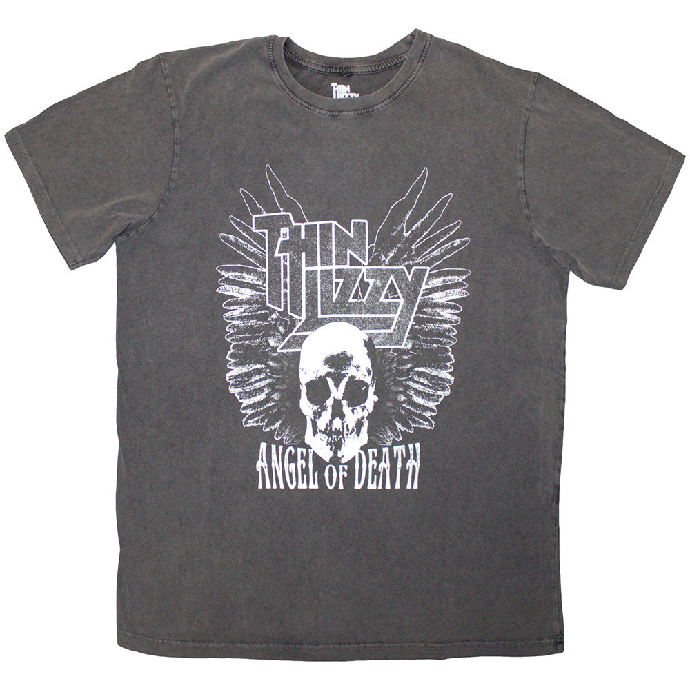 Thin Lizzy Unisex Stone Wash T-Shirt: Angel Of Death (Charcoal Grey)