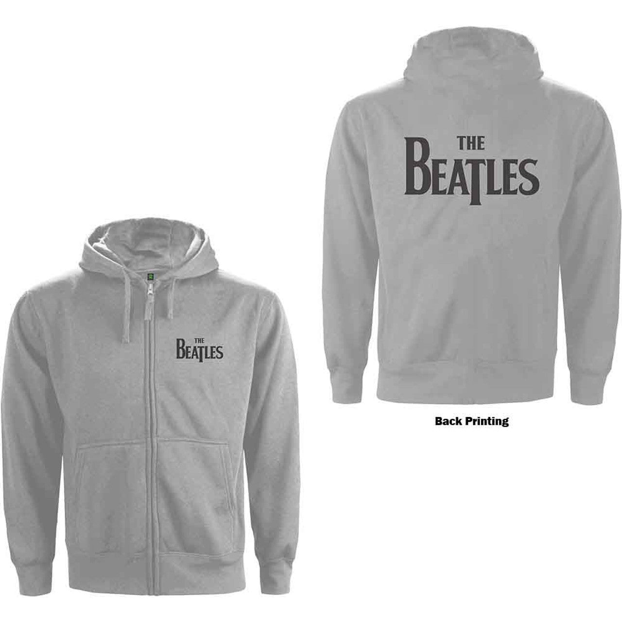 The Beatles Unisex Zipped Hoodie: Drop T Logo (Grey) (Back Print)