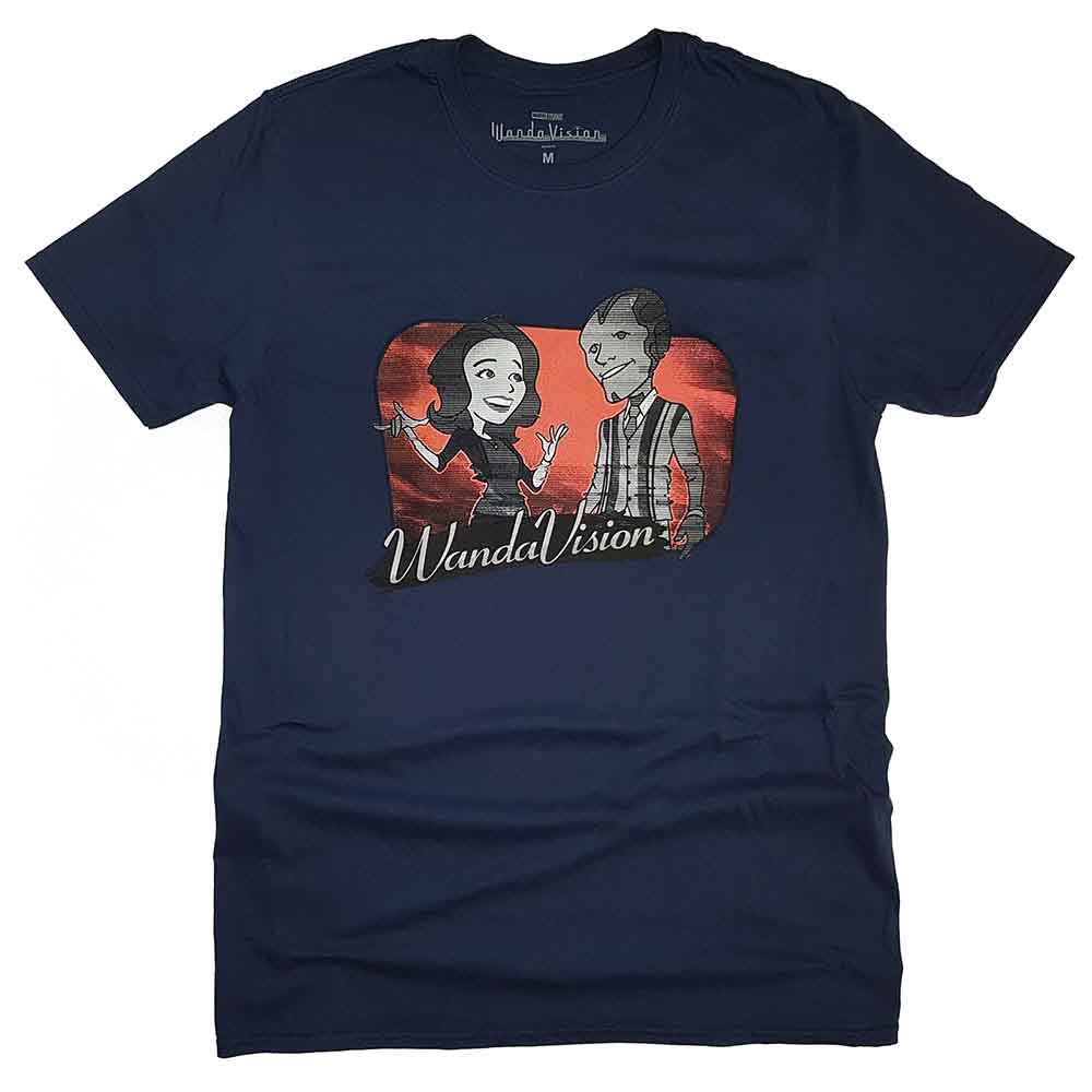 Marvel Comics Unisex T-Shirt: WandaVision Red Logo Cartoon (Navy Blue)