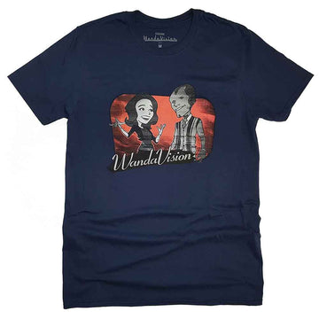 Marvel Comics Unisex T-Shirt: WandaVision Red Logo Cartoon (Navy Blue)