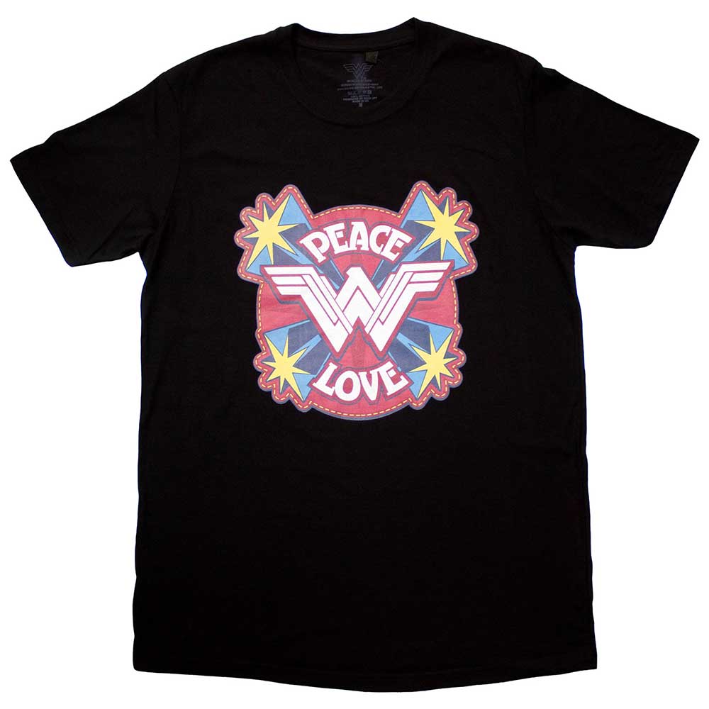DC Comics Unisex T-Shirt: Wonder Woman Peace & Love (Black)