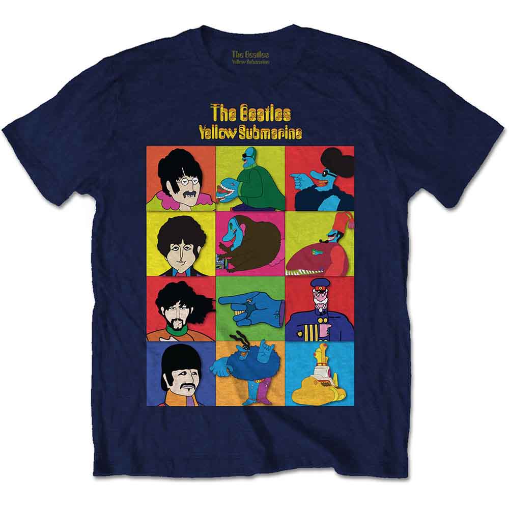 The Beatles Unisex T-Shirt: Yellow Submarine Characters (Navy Blue)