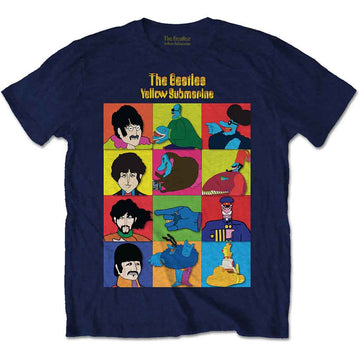 The Beatles Unisex T-Shirt: Yellow Submarine Characters (Navy Blue)